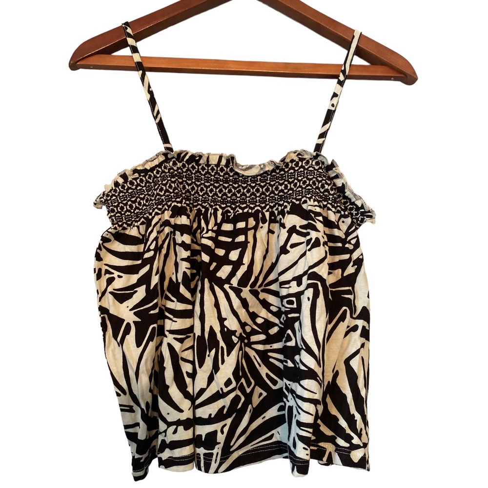 Patrons of Peace Black and Cream Boho Smocked Crop Top